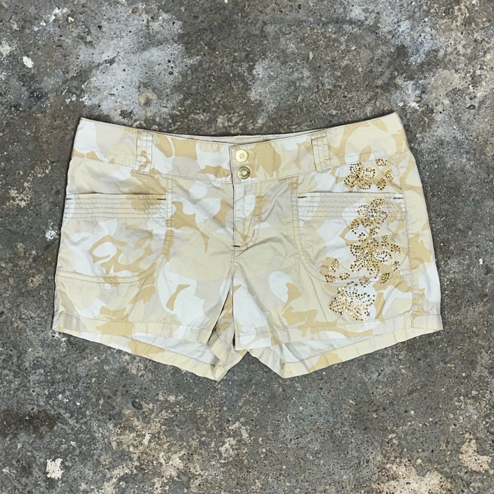 Express Gold Camo Flower Embellished Shorts